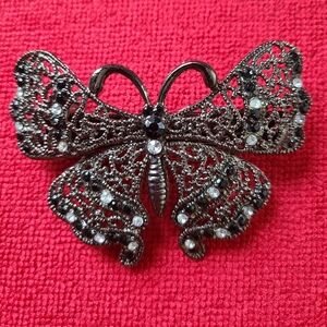 Elegant Silver & Black Butterfly Barrette
